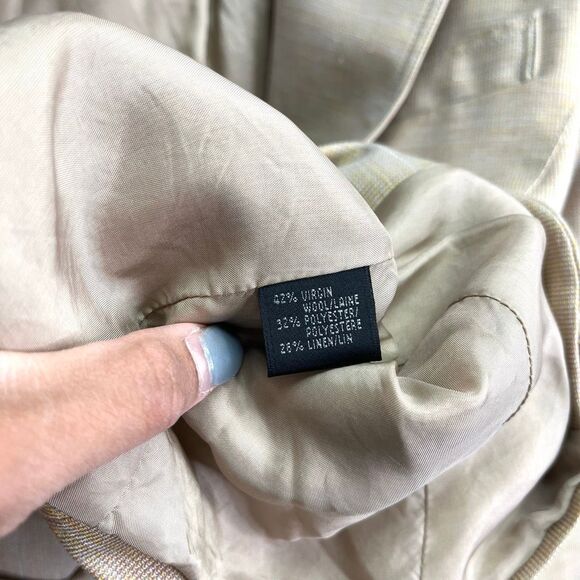 Lafayette 148 Blazer Women’s 4 Tan Wool & Linen Single Button Long Sleeve Jacket - Picture 4 of 7